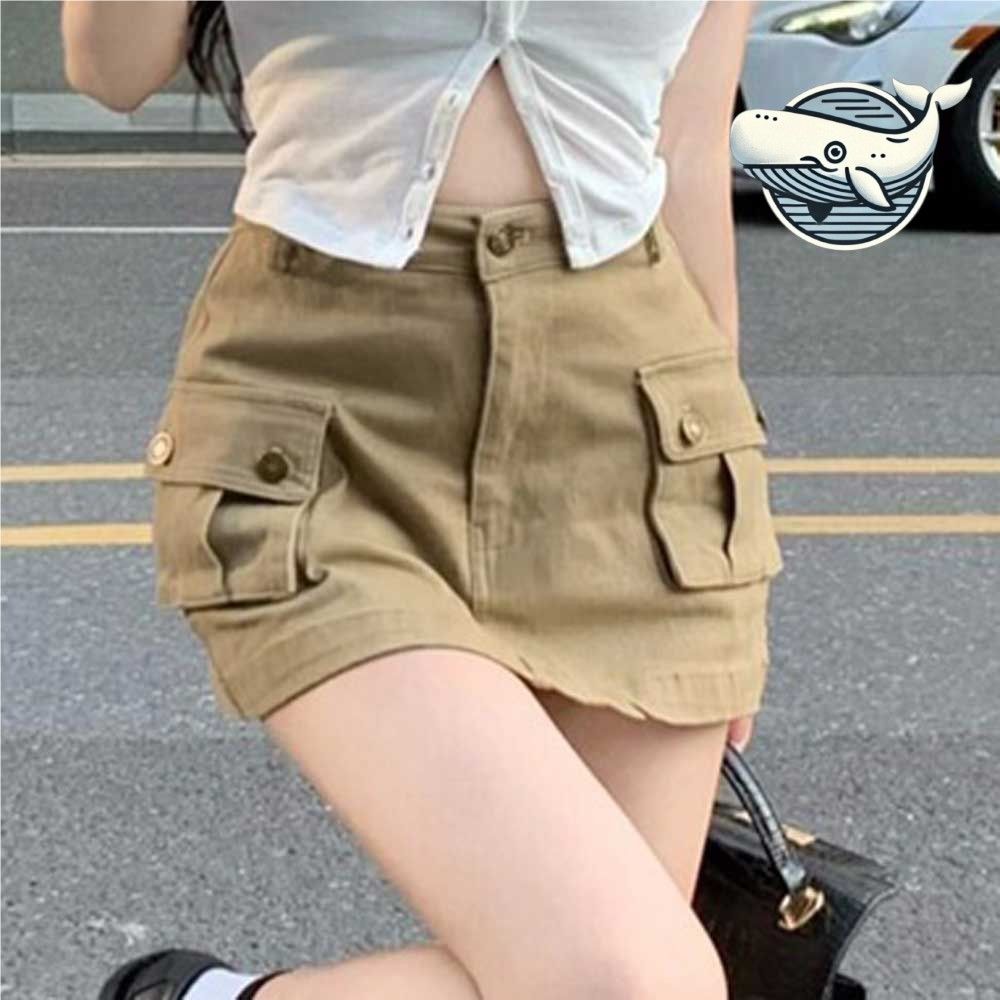 빈티지 주머니 미니스커트 카키 여성용 데님