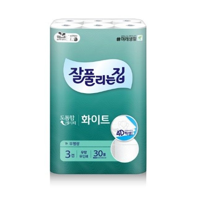 잘풀리는집 3겹 엠보싱 화장지 롤티슈 30롤