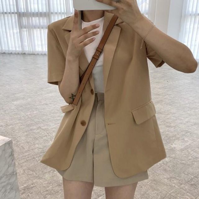 여성 롱한 기장감 루즈핏 반팔 자켓 MD 006 여성바지