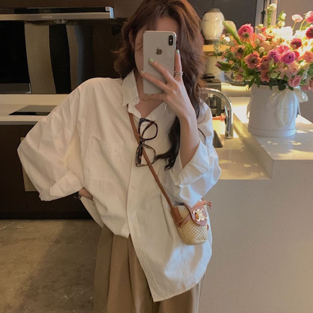 시스루블라우스 포켓셔츠 꾸안꾸룩 클럽룩 언발셔