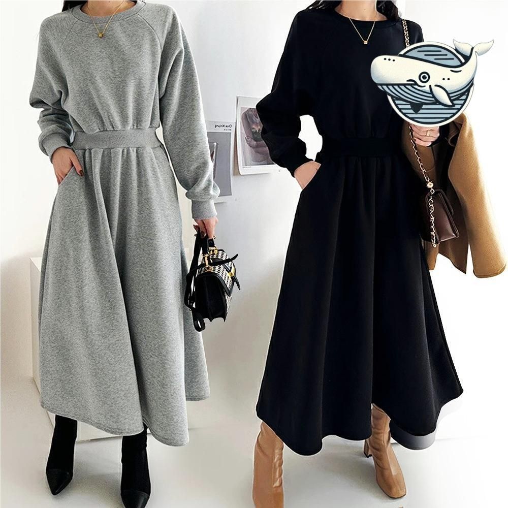 편안한 허리밴딩 긴팔 롱원피스 데일리 캐주얼