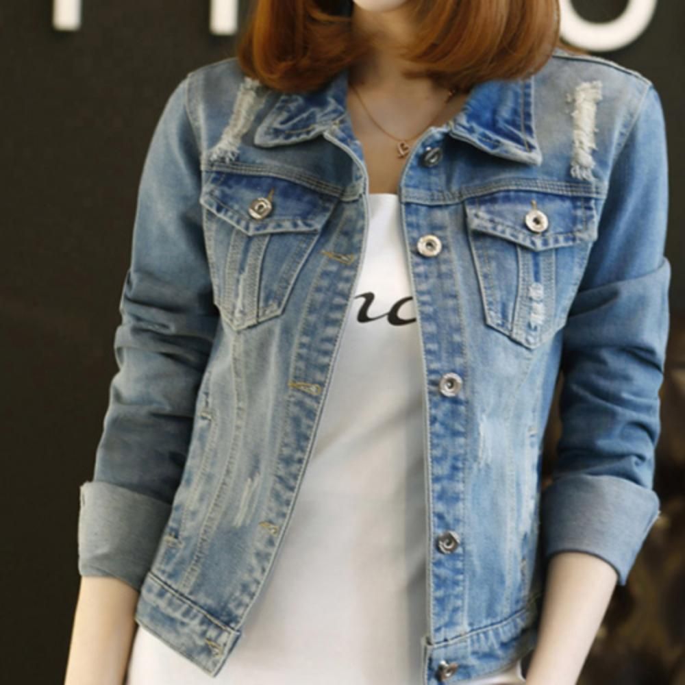 여성 빈티지 워싱 데님 슬림핏 청자켓 데님자켓