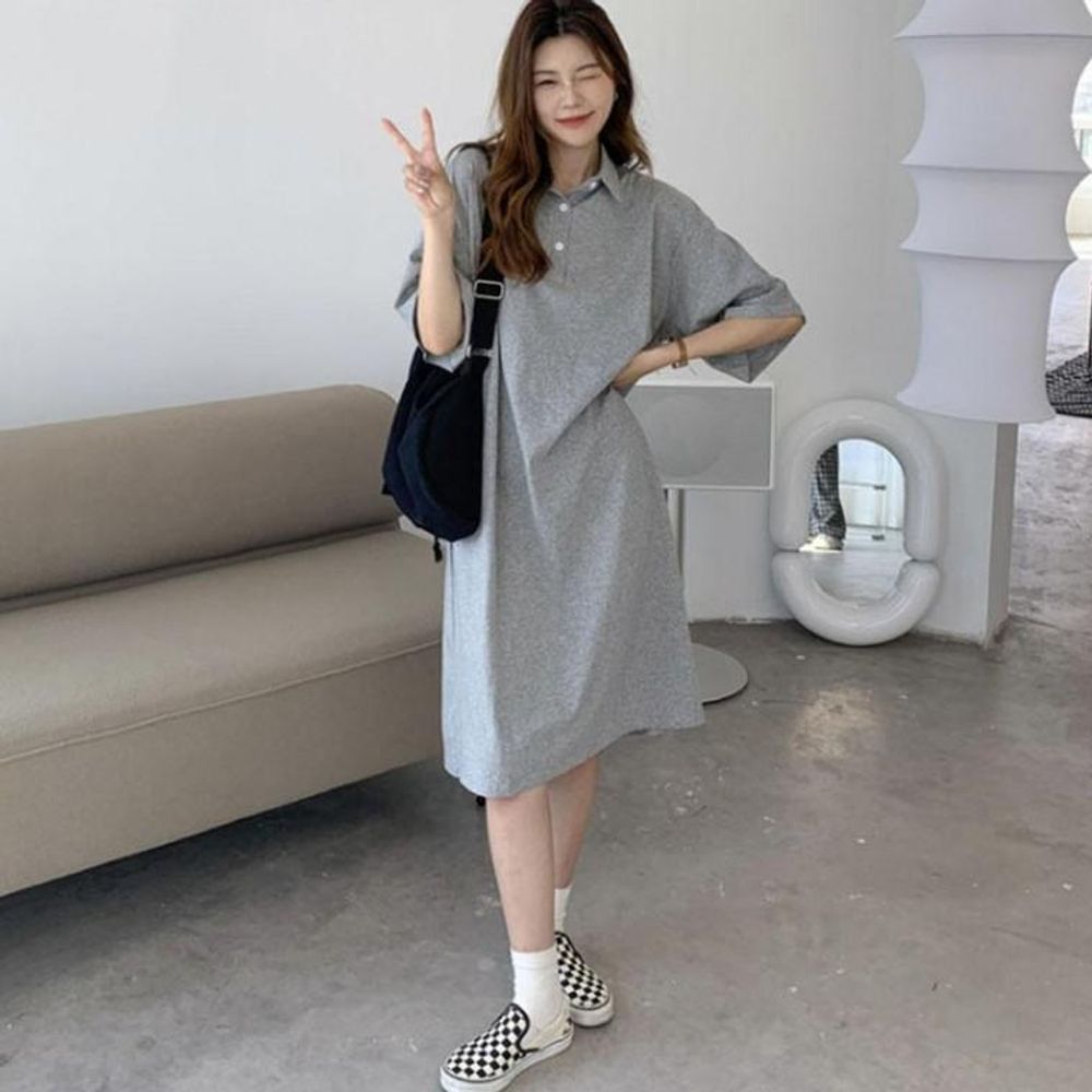 데일리룩 데이트룩 모던 카라 베이직 원피스
