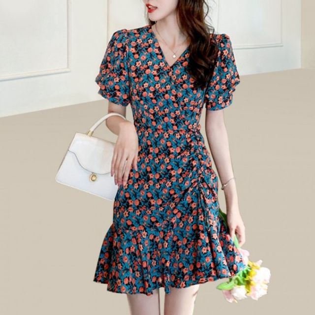 플라워 원피스 셔링 기본 꽃무늬 데이 여름 바캉스 휴