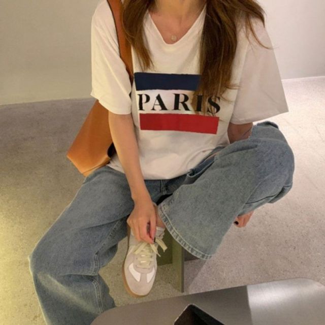 심플 순면 티셔츠 기본 반팔 데이 파리 오버핏 여성