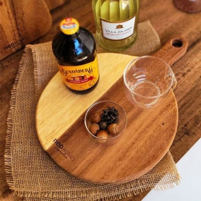 원형 도마 서빙 우드핸들 원목 도마 36cm
