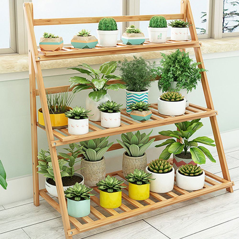80cm 3단 화분진열대A 대나무 가드닝