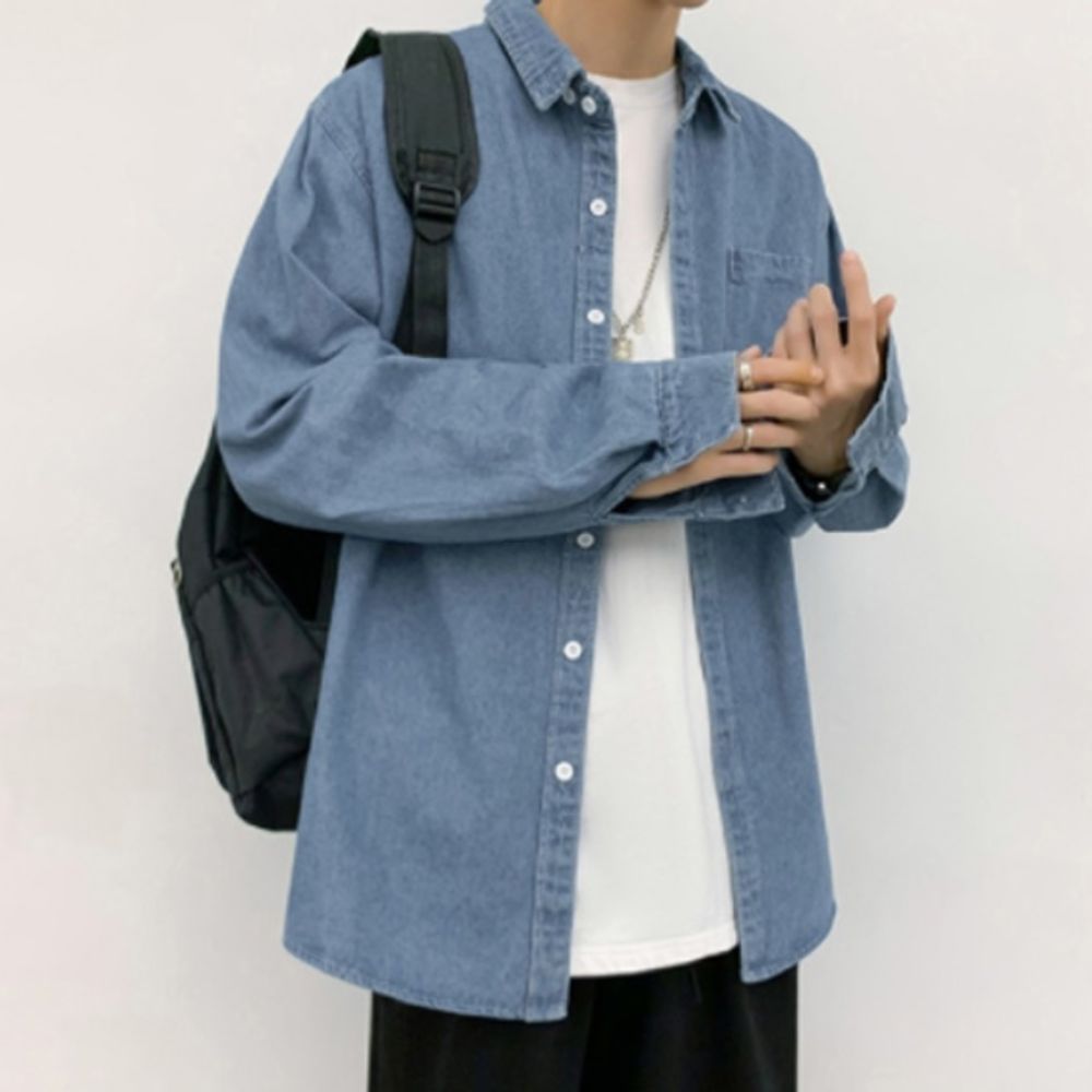 남성용 카라 청남방 데일리셔츠 봄가을 오피스룩