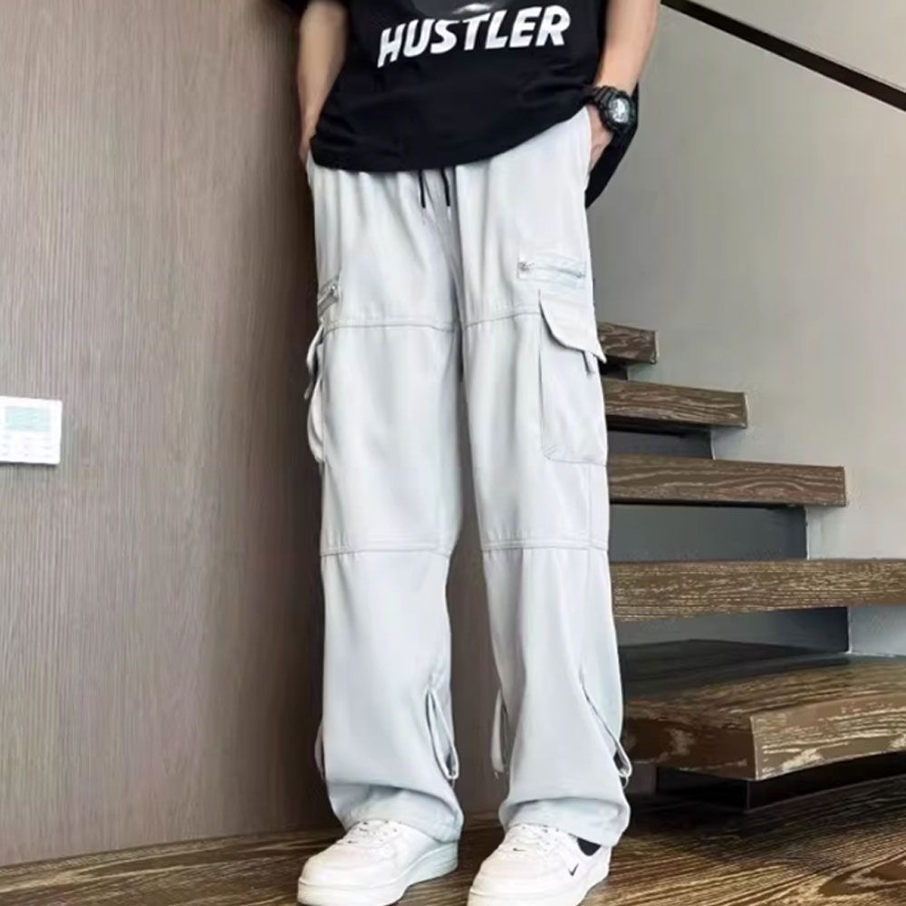 남성 캐주얼 밴딩 지퍼 포켓 카고바지 와이드핏 팬츠
