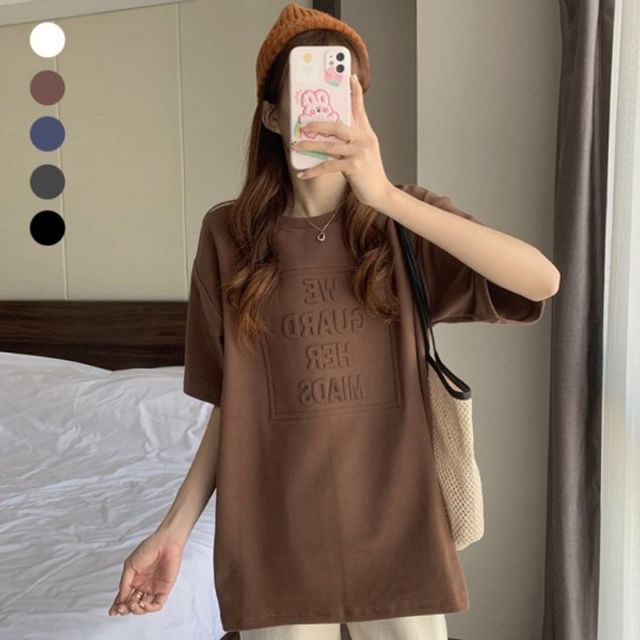 여성 입체 티숙 기본 글자 데이 라운드넥 반팔 티셔츠
