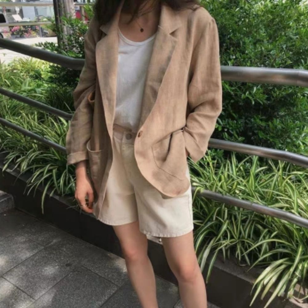 여자 시원한 여름철 가을 코디템 긴팔 린넨 자켓
