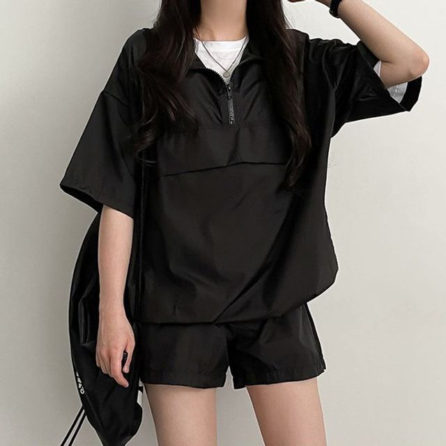 2컬러 데일리 여성 기본 반집업 데이 아노락 반팔 세