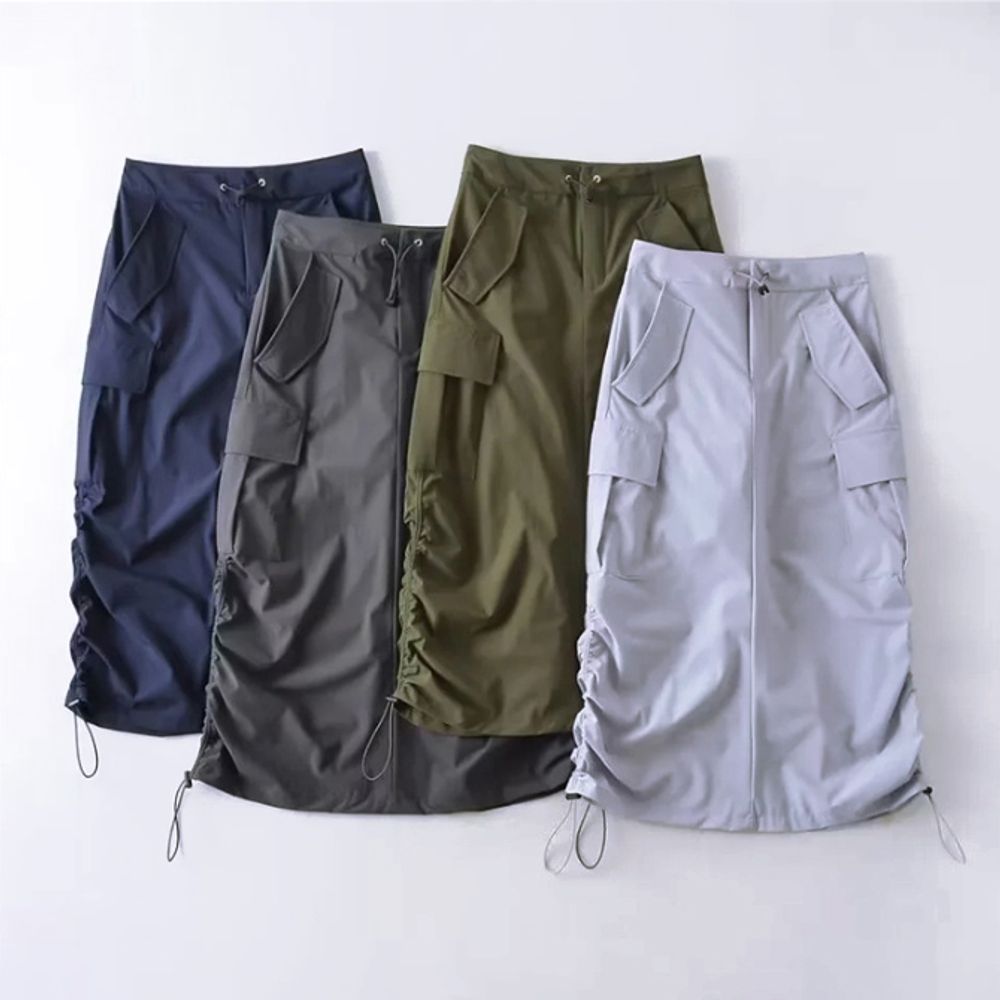 y2k 나일론 스트링 카고 셔링 스커트 4color