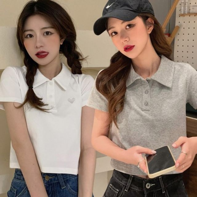 크롭 귀여운 기장 기본 하트 데이 패치 슬림 여성 카