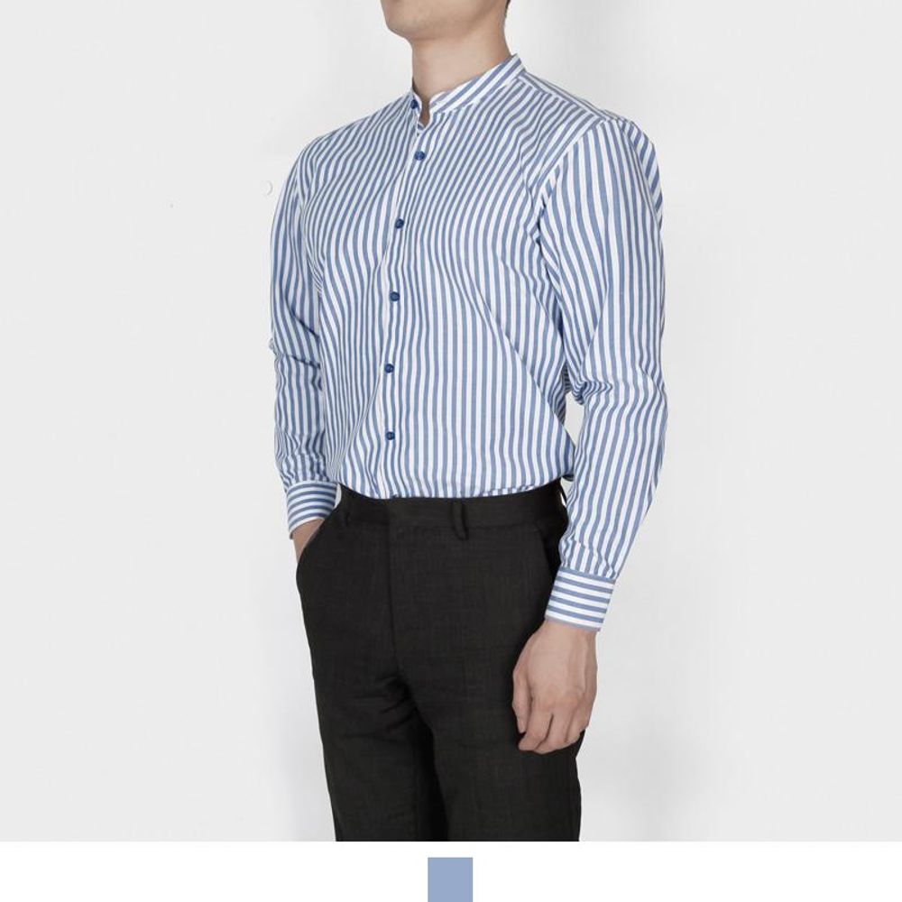 남성용 차이나넥 스트라이프 드레스 셔츠