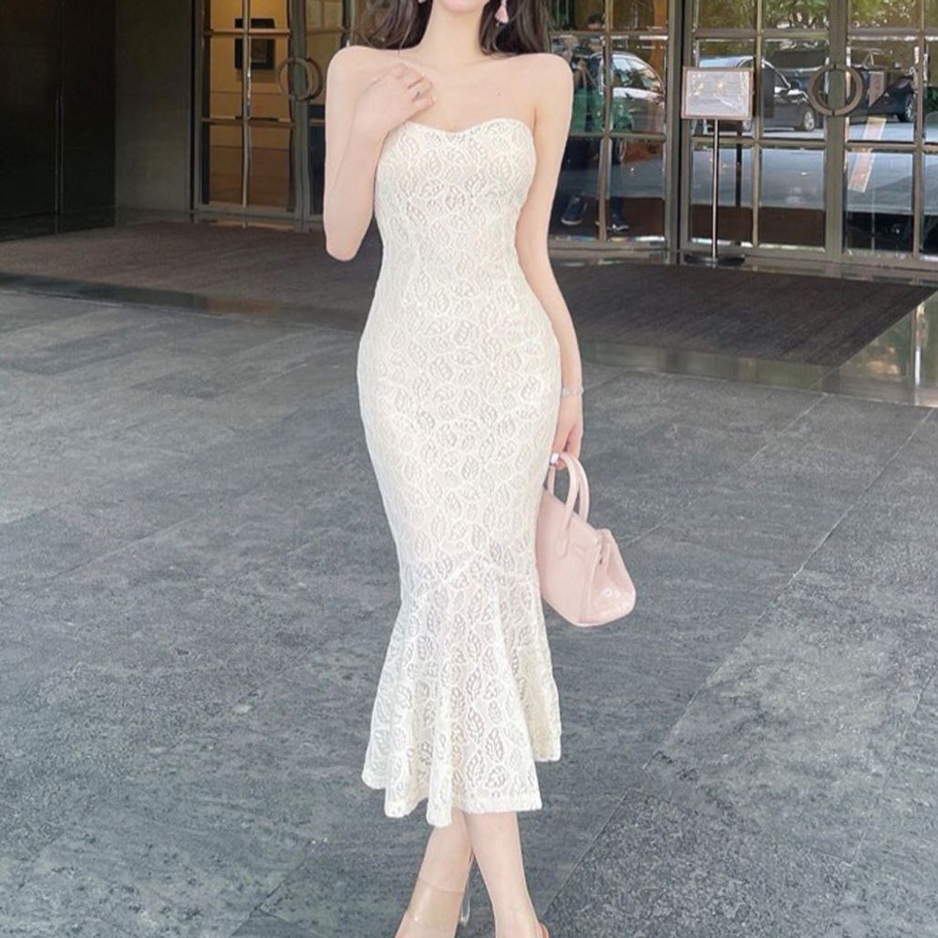 머메이드 모임룩 데이트룩 자수 펀칭 롱원피스