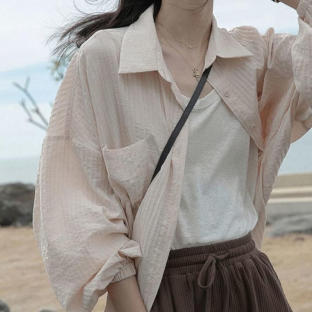 남방 셔츠 여성 봄 오버핏 밴딩 긴팔 캐주얼