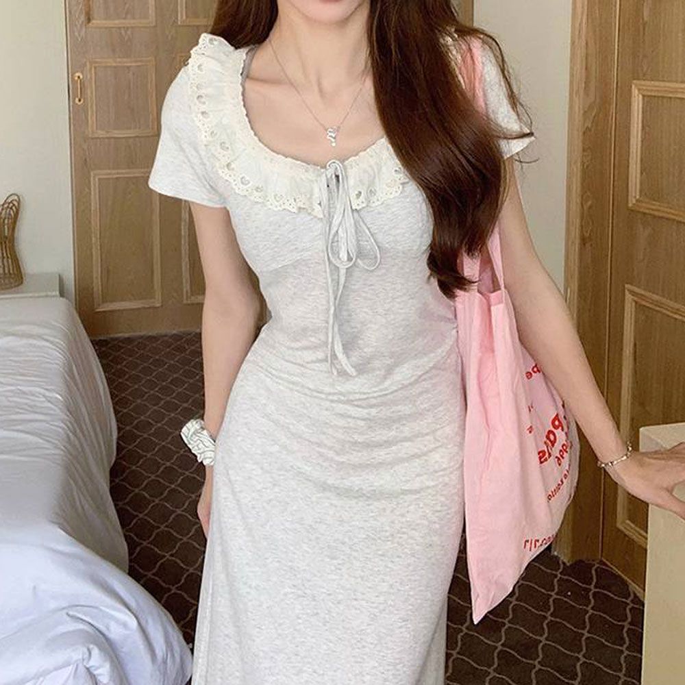 여자 롱원피스 캐주얼 원피스 레이스카라 데일리룩