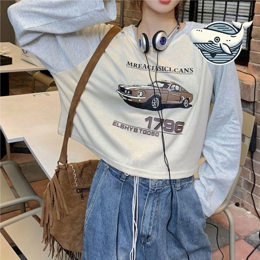 캐주얼 크롭티셔츠 프린팅 나그랑 스타일