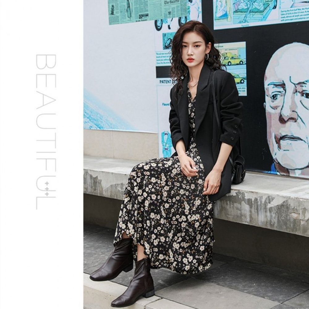 데일리 패션 외출 미니 브이넥 플라워 치마 나