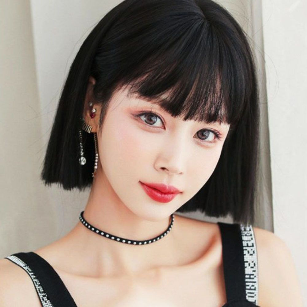 검정색 여성용가발 시크 자연스러운 통가발 단발