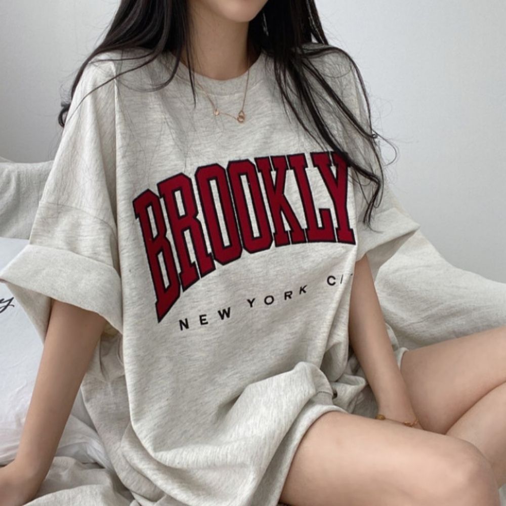 브루클린 그레이 오버핏 반팔 라운드티셔츠 순