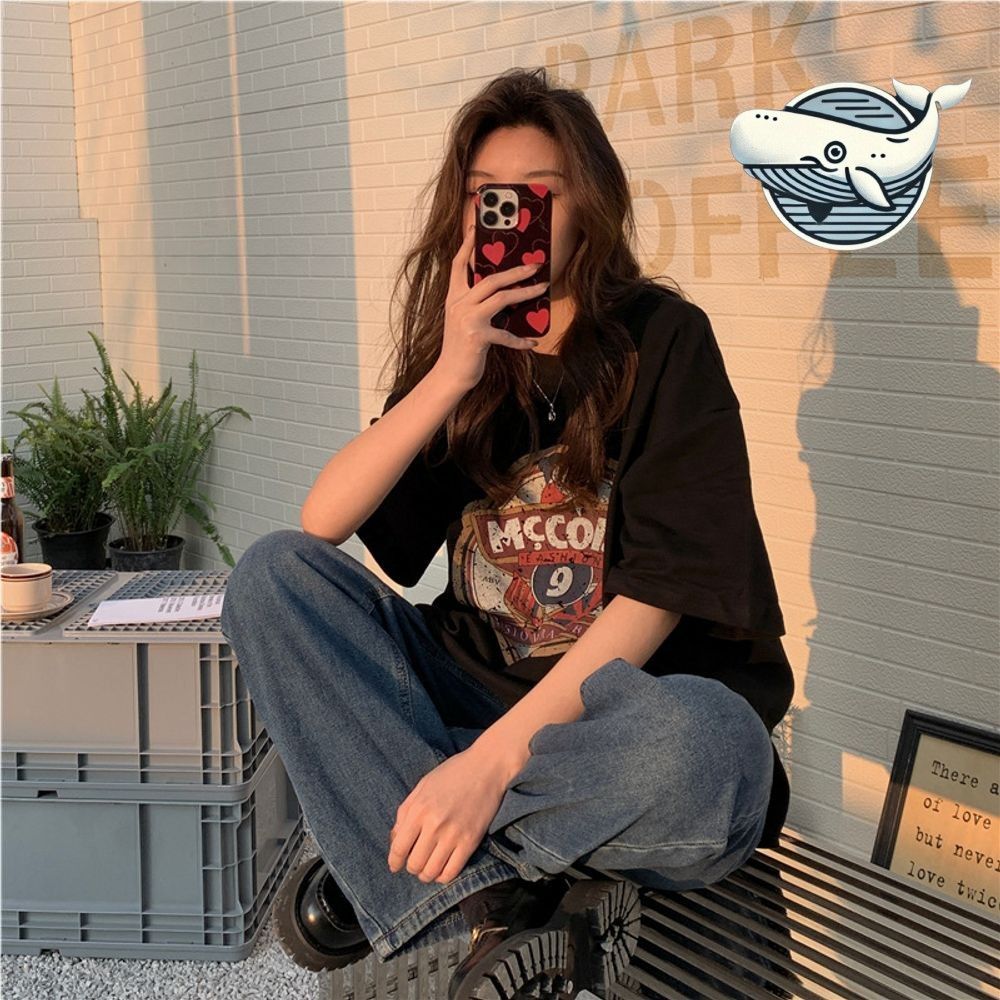 레트로 감성 박스핏 반팔 티셔츠 빈티지 스타일