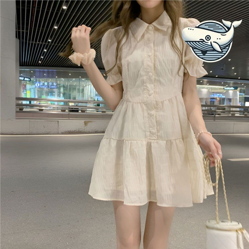 빈티지 카라 미니 원피스 여름 벌룬 퍼프 소매