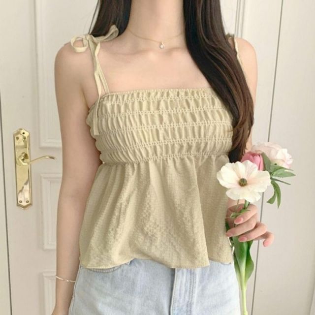 나시 블라우스 뷔스티에 기본 리본 데이 프릴 플레어