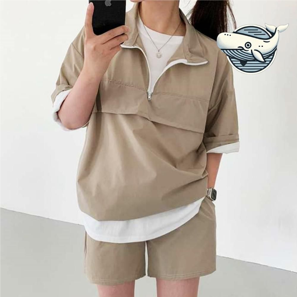 스타일리시한 여성 아노락 반팔 셋업 투피스