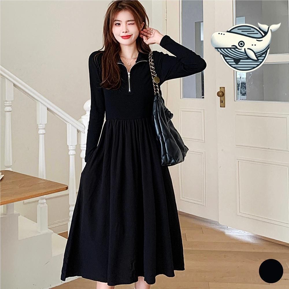 여성 반집업 롱 원피스 베이직 올블랙 데일리