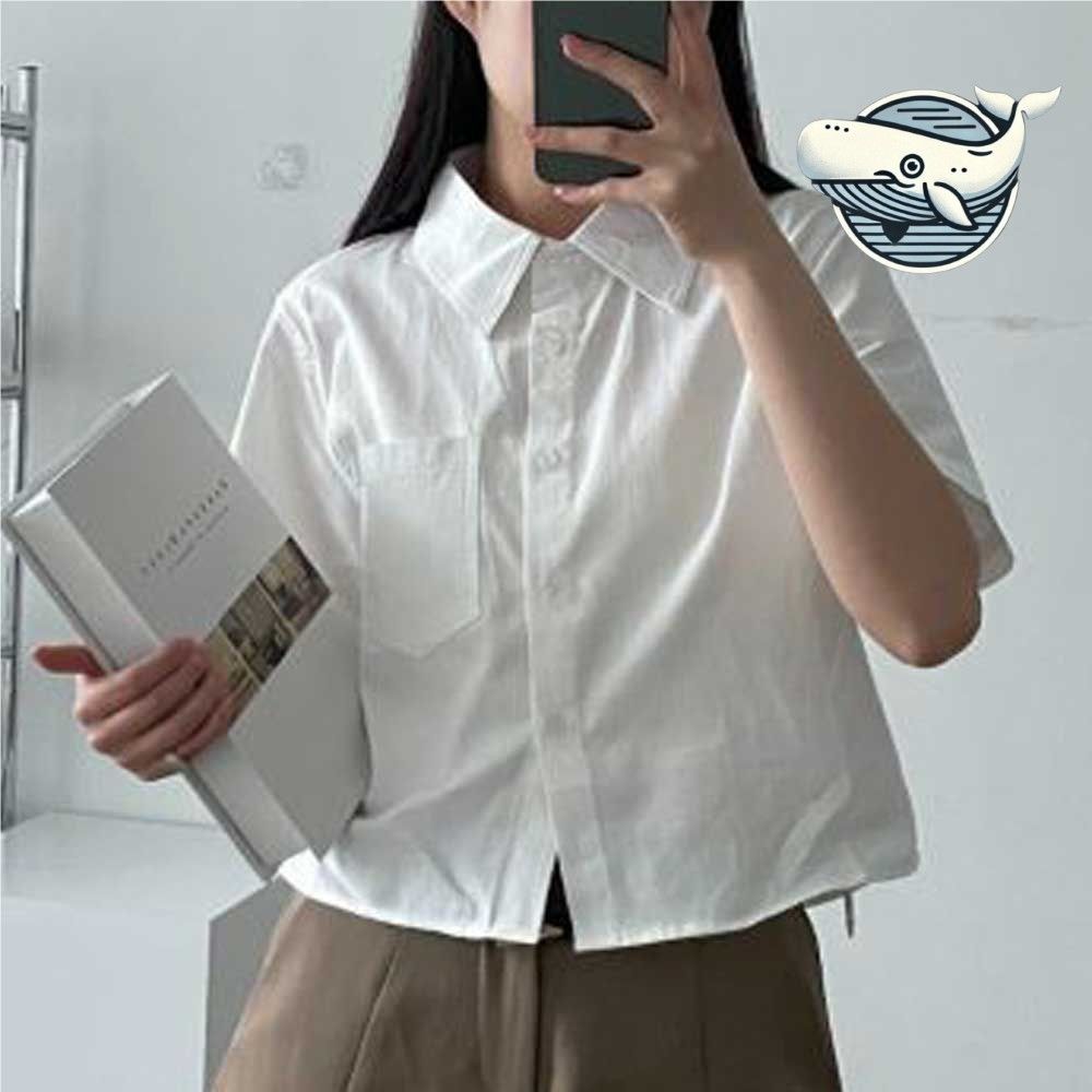 여름 오피스룩 편한 크롭 화이트 반팔 셔츠