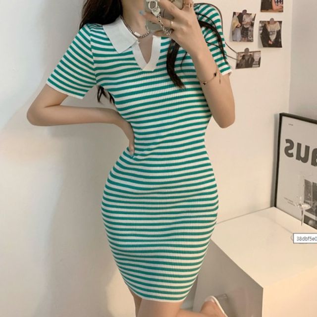 볼륨감 슬림 폭발 기본 스트라이프 데이 반팔 미니원