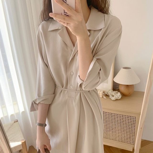 셔츠카라 여리핏 롱원피스
