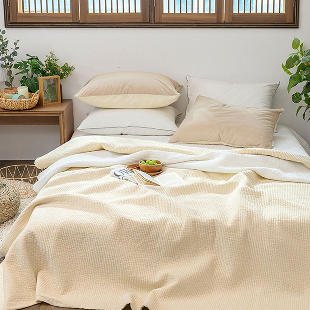 아이보리 60수 아사 순면 피그먼트 퀸 스프레드 이불
