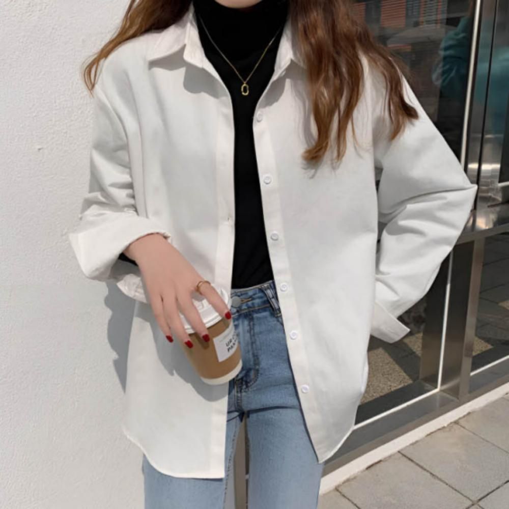 루즈핏 여성 긴팔 셔츠 한여름 간절기 데일리 베이직