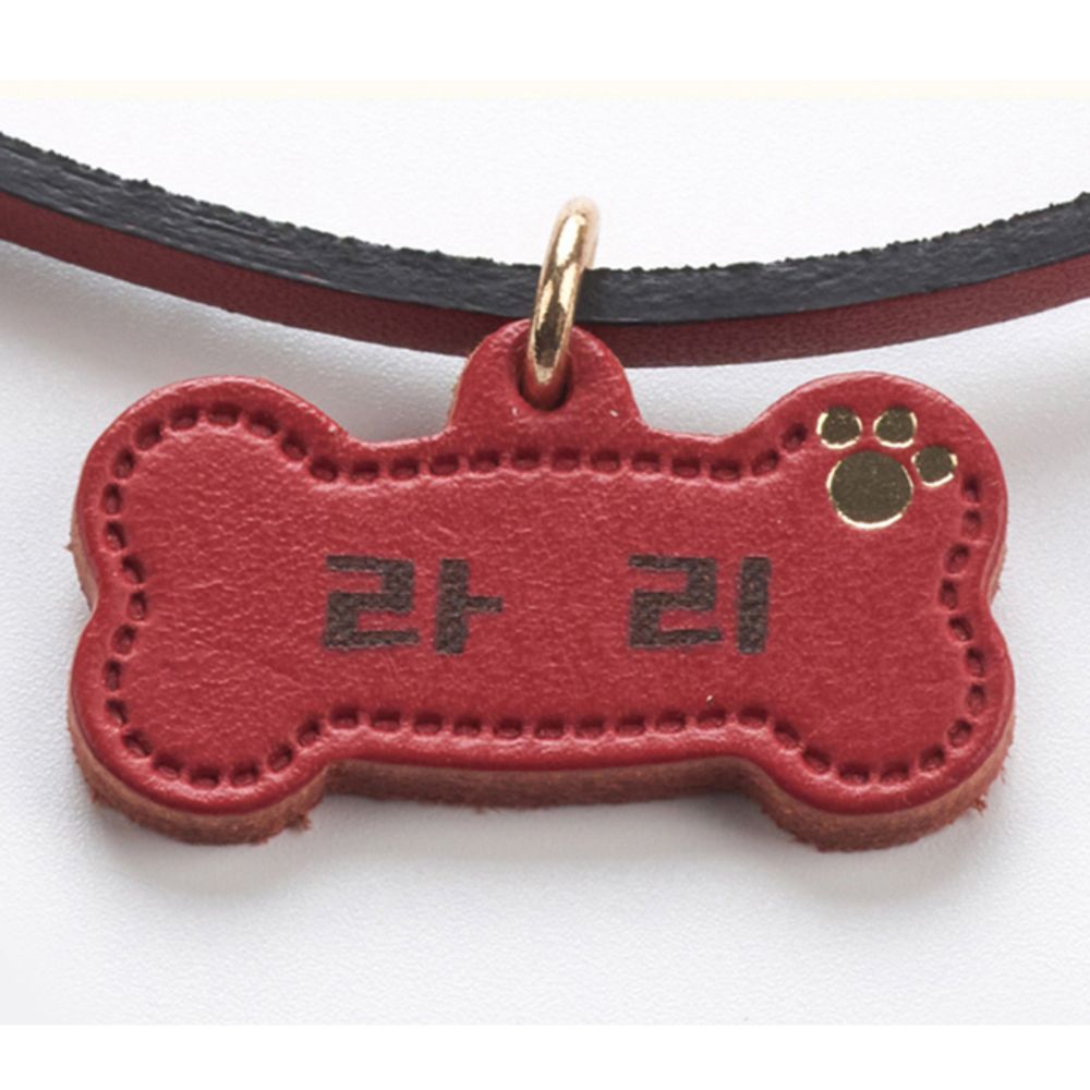 애견 가죽 뼈다귀 인식표 목걸이 L 1P 소형견 이름표