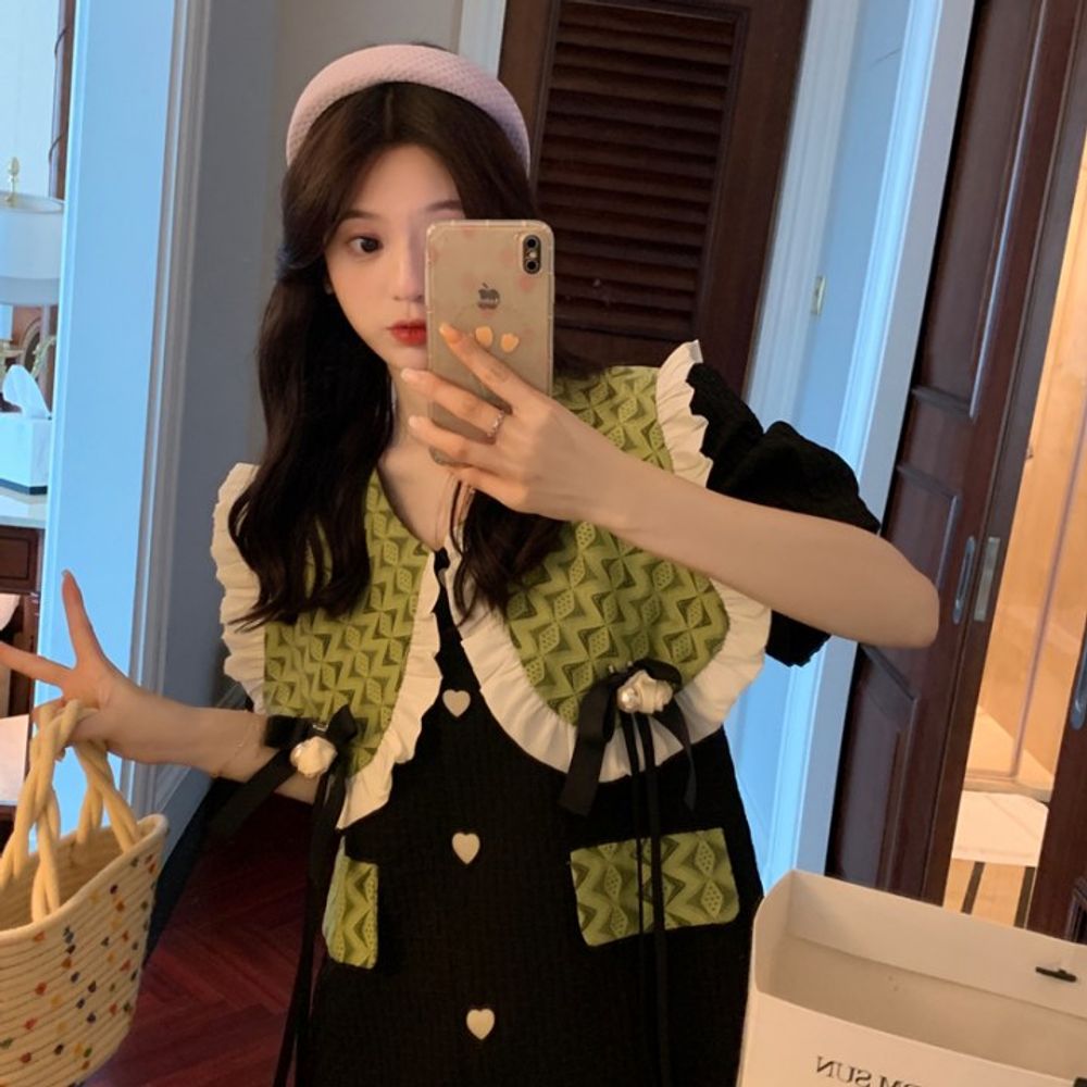 빅사이즈 루즈핏 그린카라 원피스