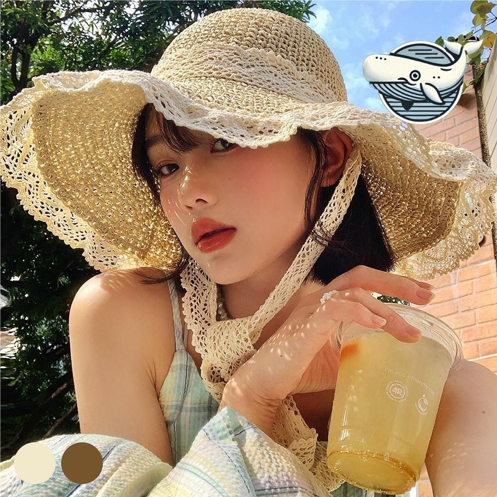 여름 왕골 레이스 모자 여성용 세련된 디자인