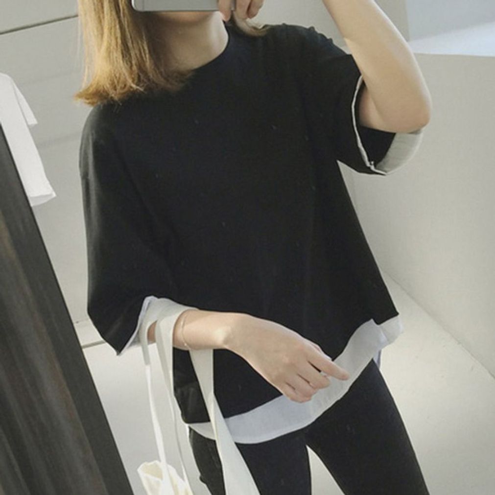 반팔 티셔츠 여성 레이어드 기본 무지