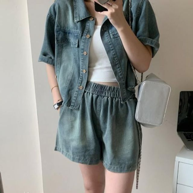 숏팬츠 청반바지 데일리 반팔 청반 셋트 반바지