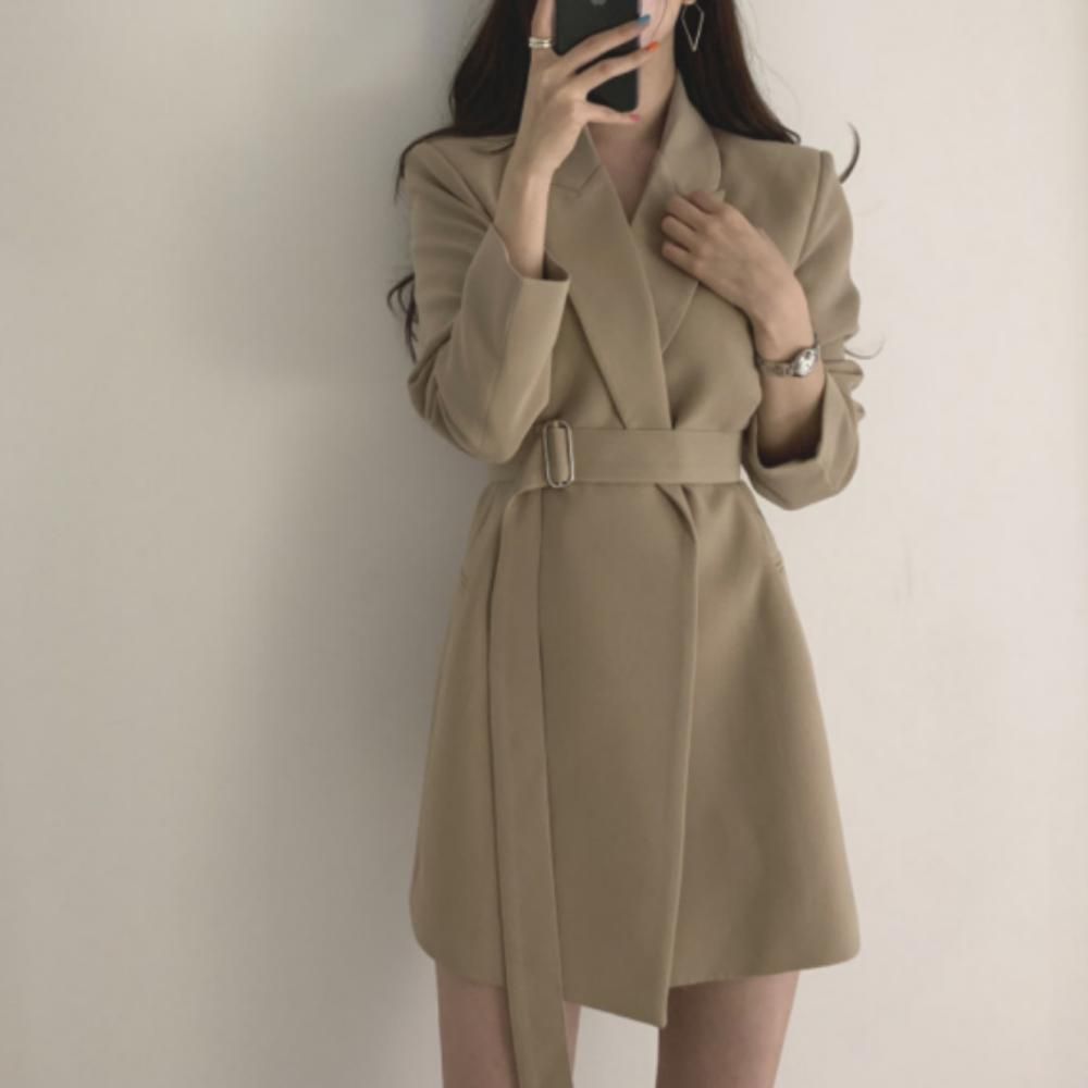 여성 가을 간절기 벨트자켓 원피스 블레이져 재킷 투