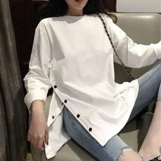 20대 여성 30 기본 단추 데이 옆라인 긴팔 캐주얼 롱
