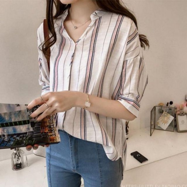 여성 핏 여리 기본 데일리 데이 셔츠 여름 슬림 블라