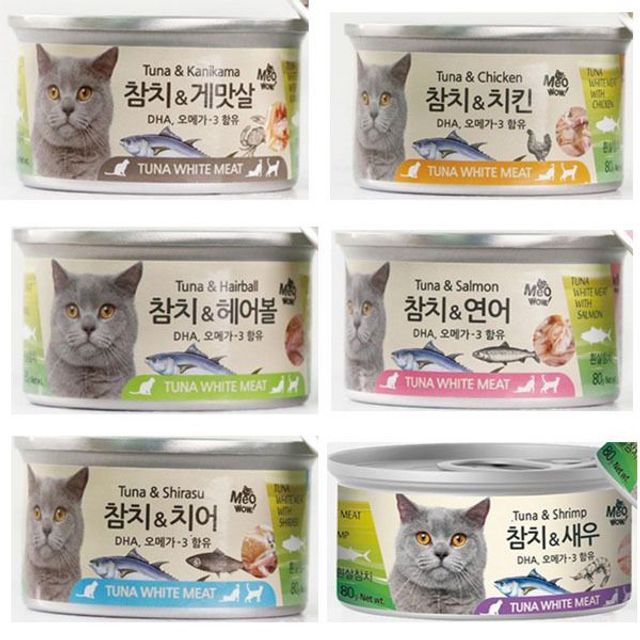 미우와우 고양이 캔 간식 흰살참치 80g 6종 24개 세트