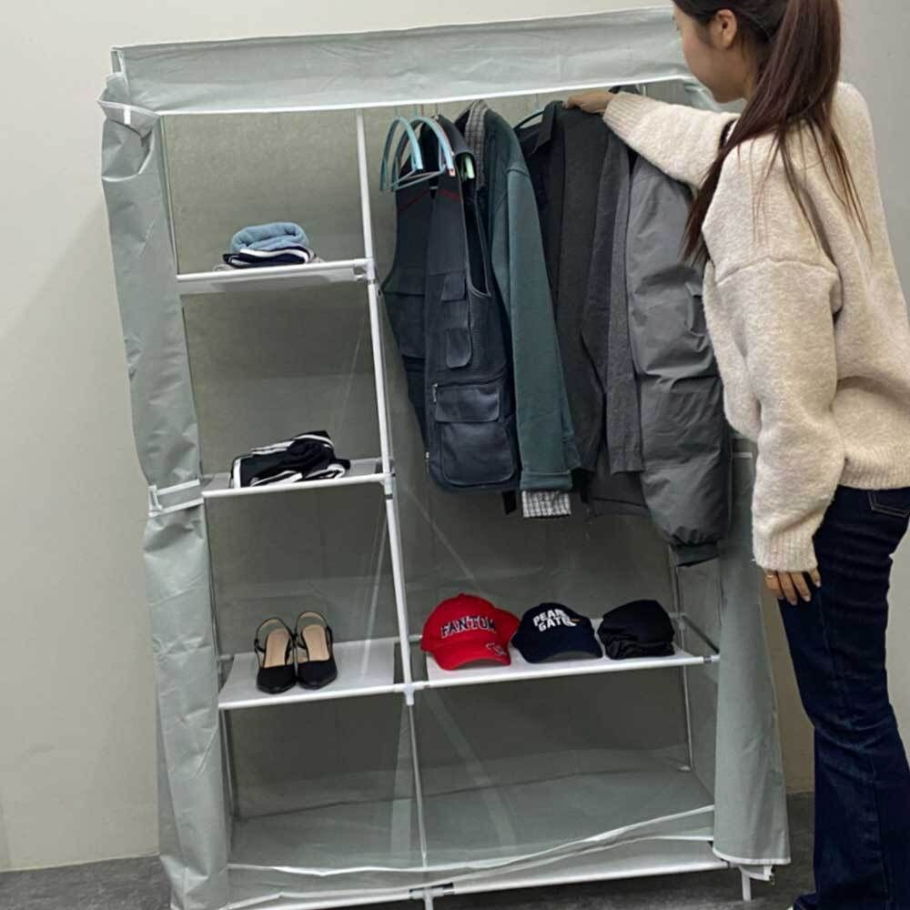 간이 조립식 옷장 그레이 2단 시스템 행거 장