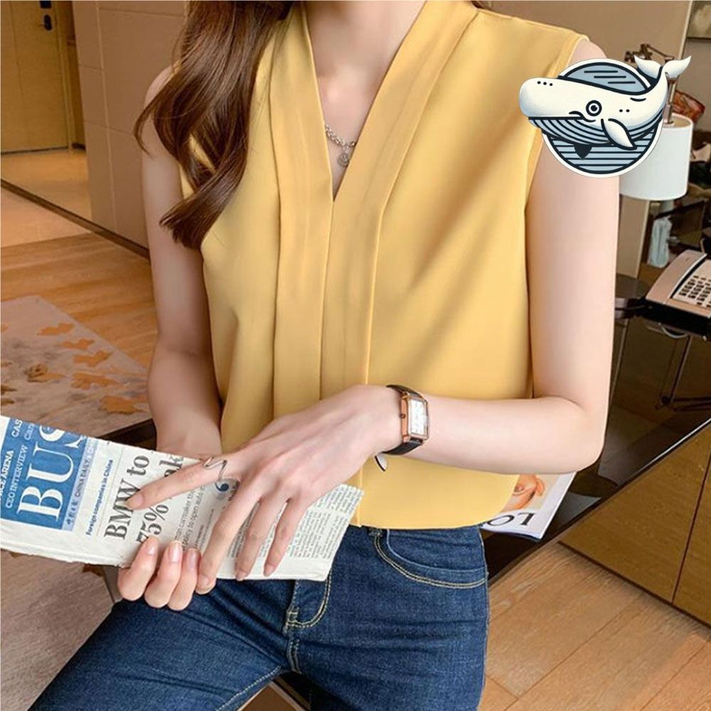 여름 브이넥 민소매 블라우스 오피스룩 베이지