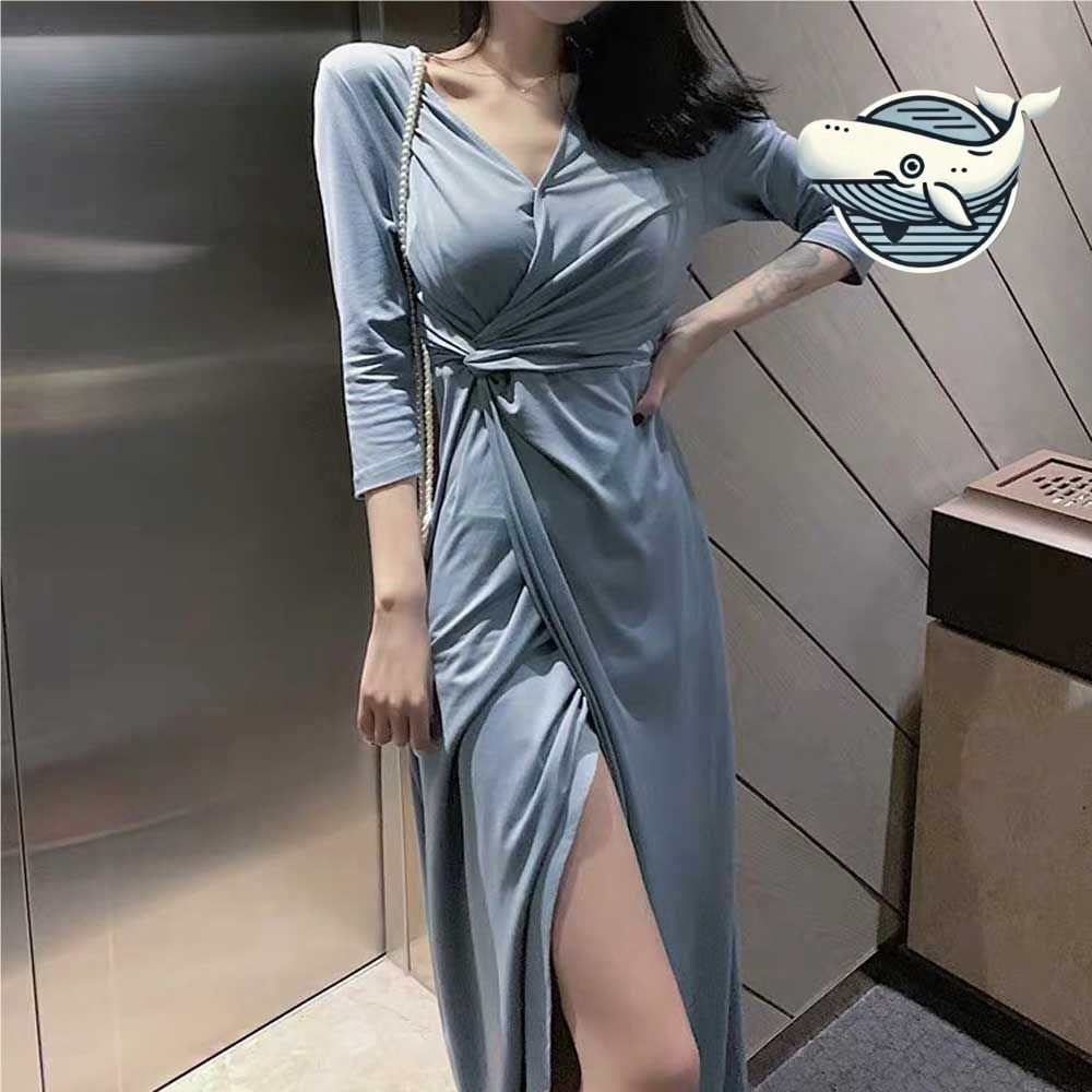 브이넥 랩디자인 세련된 롱원피스 오피스 캐주얼