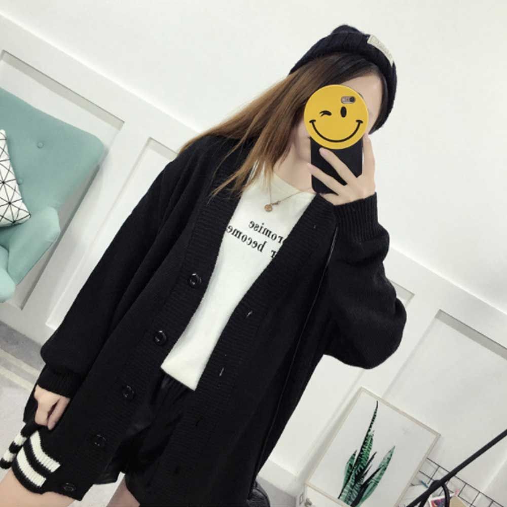 여자 대학생 캠퍼스 룩 가을 가디건 루즈 핏 스웨터