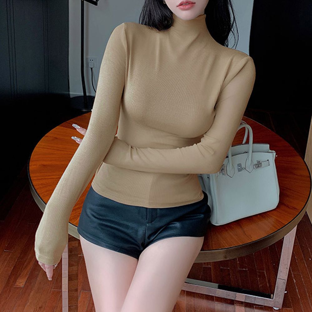 요가복상의긴팔 목 폴리 티셔츠 부드러운 속기모